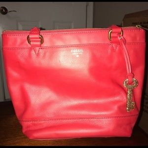 Red leather fossil tote
